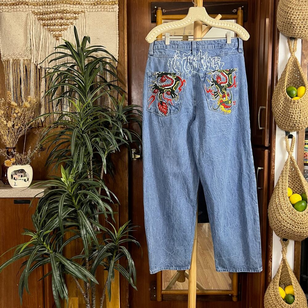 Ninth Hall Ambush Loose Fit Jeans 30x30 Baggy Dragon Embroidery Y2K Streetwear